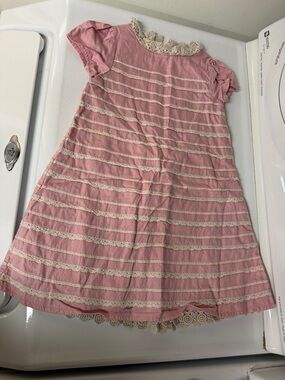 Mini Boden Pink Dress with Cream Lace Trim